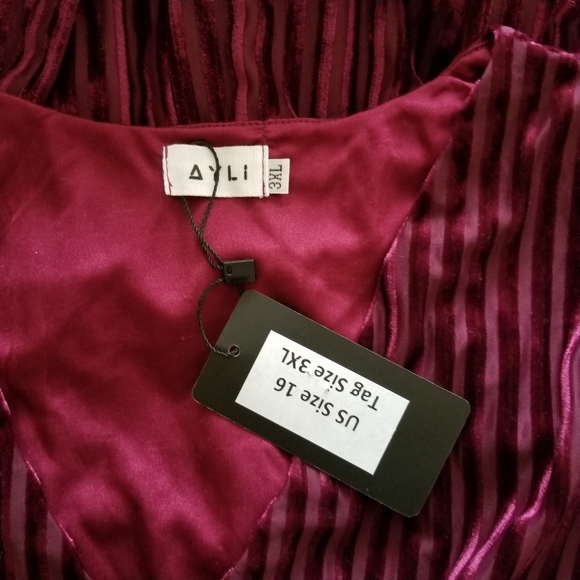 Velvet Burnout Striped Dress Plus Size Burgundy Empire Waist Maxi Cocktail Dress - Picture 12 of 12